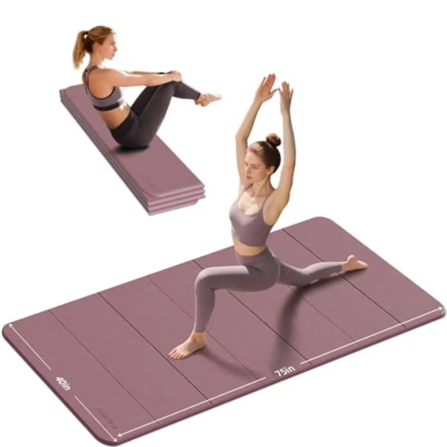 Tappetino Yoga Pieghevole Spesso 10MM in TPE Antiscivolo, Piegatura Rapida, Facile da Riporre, 75x40 Extra Lungo/Largo per Yoga e Pilates Indoor