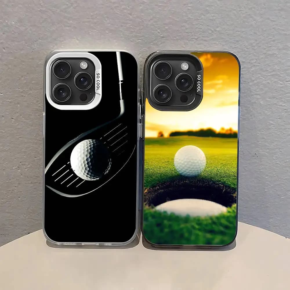 Cover per iPhone 17 16 15 14 13 12 11 Pro Max Plus con design a palla da golf, antiurto, colorata, con retro argentato