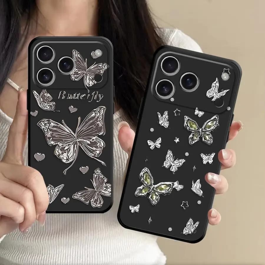 Cover per iPhone in Metallo a Forma di Farfalla per Apple iPhone 17 Pro Max XS XR 11 13 Mini 16 17e 12 Plus 7 8 Air 15
