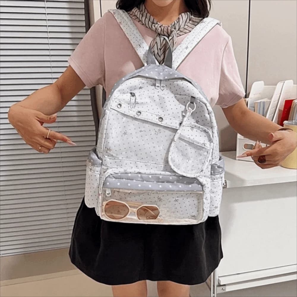 Kawaii Transparent Polka Dot Backpack Y2K Itabag Transparent Ita Bag Multiple Pockets Printed Student School Bag College