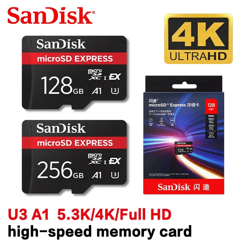 Scheda di memoria SanDisk microSD Express da 128 GB 256 GB A2 5.3 K NVMe TF per tablet UAV Switch 2 Max 880 Mb/s Scheda Micro SD per telefono