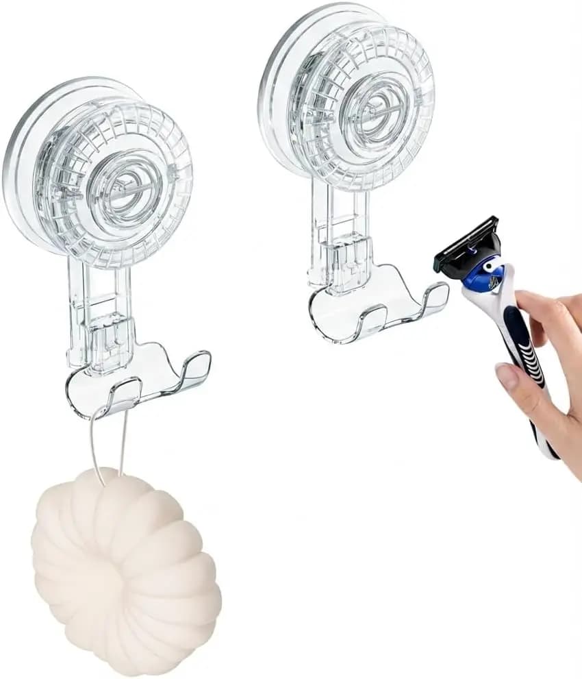 Confezione da 2 Supporti per Rasoio da Doccia con Ventosa, Ganci Adesivi Trasparenti per Bagno, Adatti per Spazzolino e Spugna, Installazione Senza Foratura