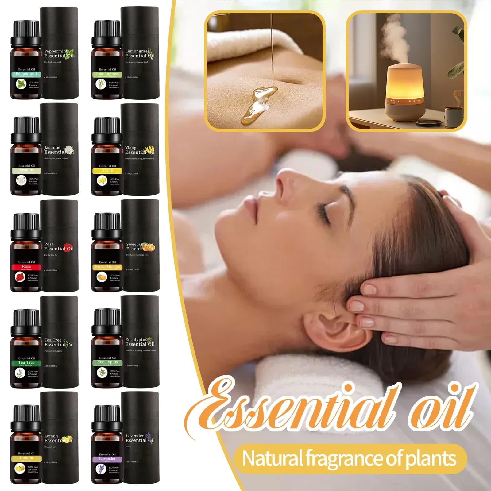 Olio essenziale per aromaterapia solubile a formula singola per piante, umidificatore, pietra diffusa, macchina per aromaterapia, spa, candela fai da te