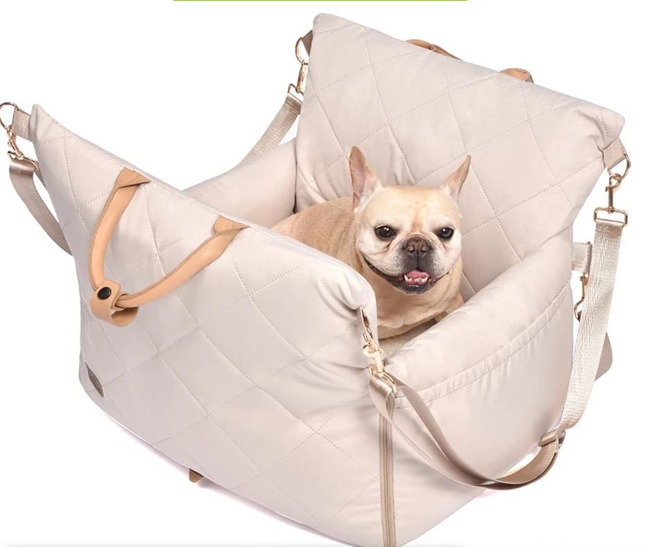 Seggiolino auto per cani e letto da viaggio per animali domestici – Copertura lavabile staccabile, clip per imbracatura di sicurezza, divano portatile per cuccioli per sedile posteriore SUV/camion