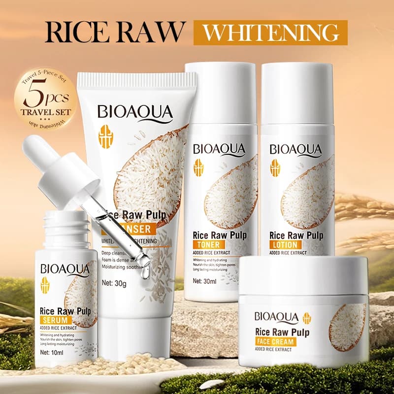 Skin care set with rice puree Whitening Illumina Hydrating Hydrating Detergent lenitive face + toner + Essence + lotion + Skin care cream