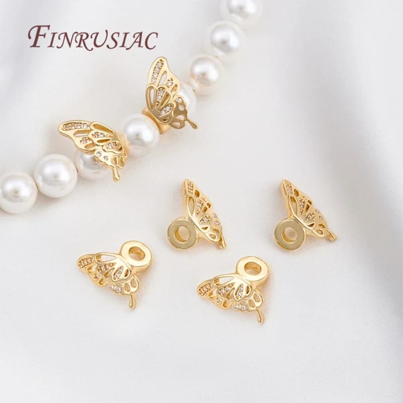 Perline a forma di farfalla in zircone placcato oro 18 carati per braccialetti, perline distanziatrici in metallo, perline spaziatrici, forniture per la creazione di gioielli fai da te