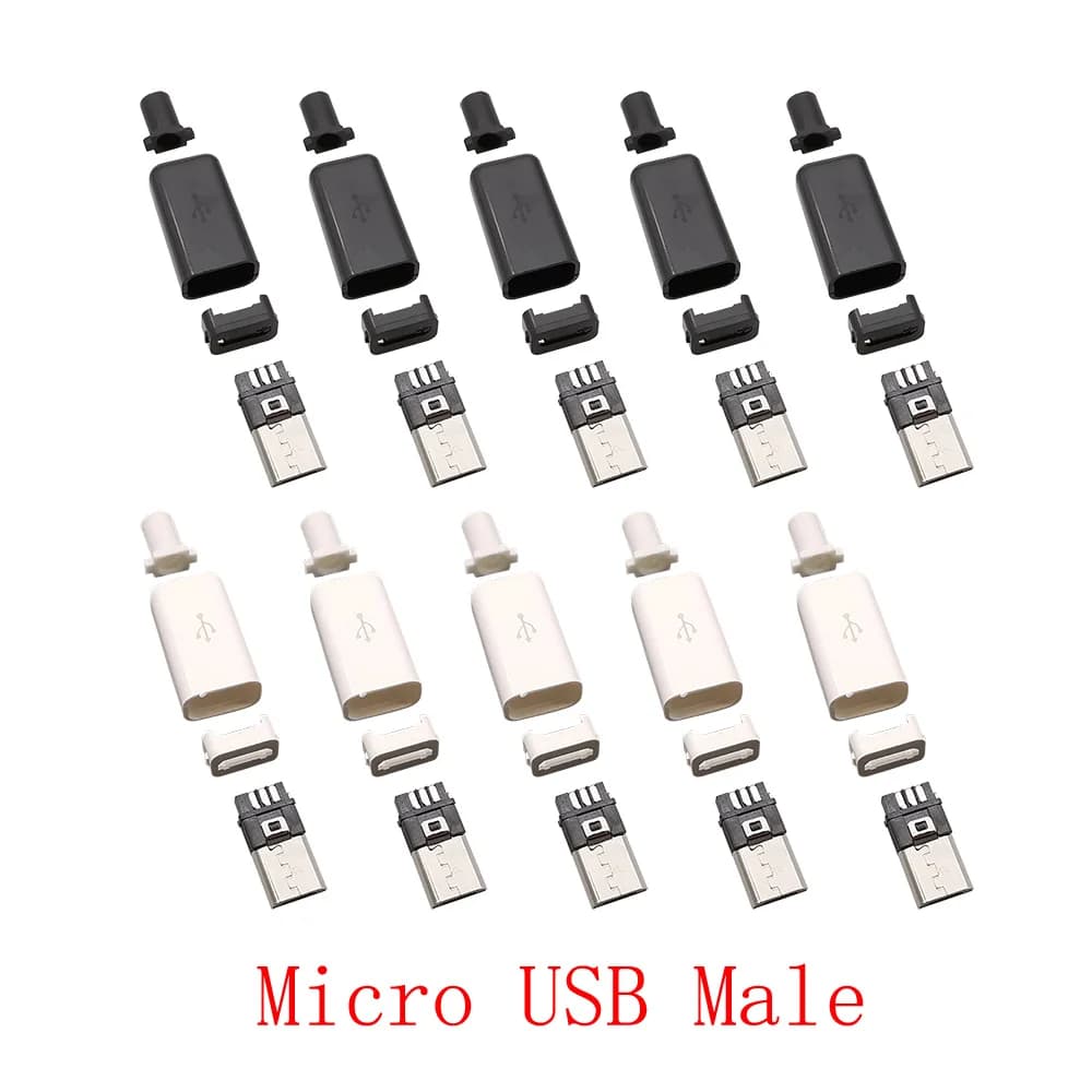 5 paia Micro USB 5 Pin Spina Maschio Tipo di Saldatura Connettori Ricarica Spina Dati Riparazione FAI DA TE 5V Micro USB Assemblaggio Nero Bianco Borsette