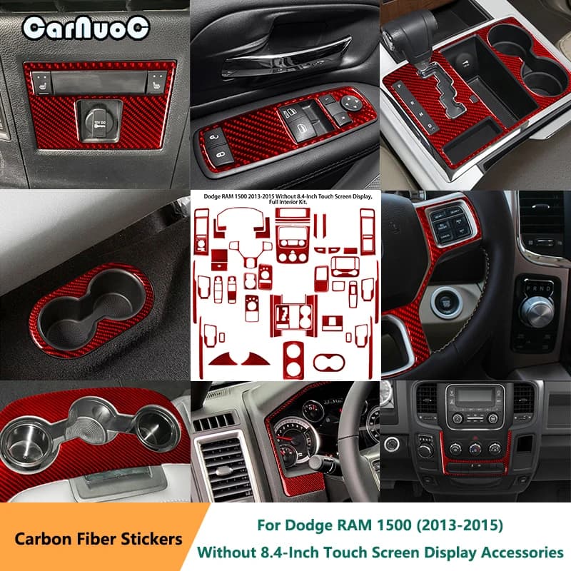 Adesivo rosso in fibra di carbonio per interni auto per Dodge RAM 1500 2013 2014 2015 senza accessori per Display Touch Screen da 8.4 pollici