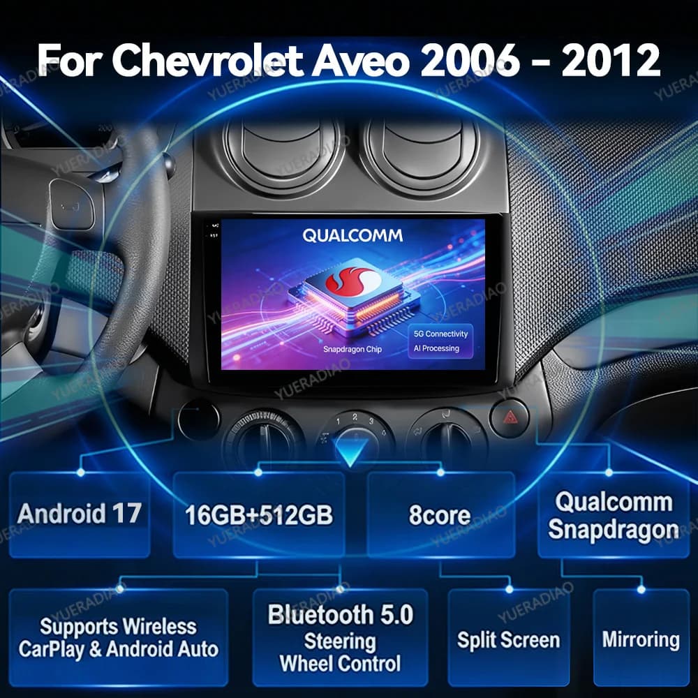Android 17 Car Radio For Chevrolet Aveo T250 2006 - 2012 Nexia 1 2020 - 2022 Qualcomm 4G WIFI Head Unit GPS NAVI QLED 2DIN BT