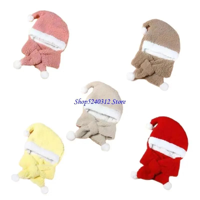 634C Cosplay Santa Hat with Thicken Scarf Plush Christmas Hat for Party for Adult Kid