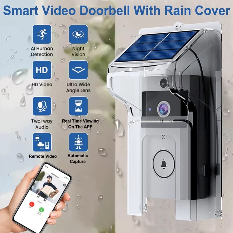 Campanello wireless esterno impermeabile con copertura solare Telecamera WiFi Porta digitale Peepholes Citofono domestico intelligente Video Eye Ring Bell