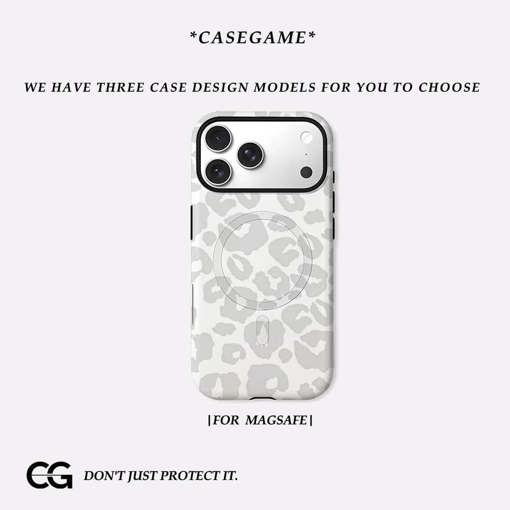 Custodia per telefono con stampa leopardata grigio chiaro per iPhone 17 16 15 14 13 Pro Max Plus, custodia rigida magnetica a strato singolo/doppio