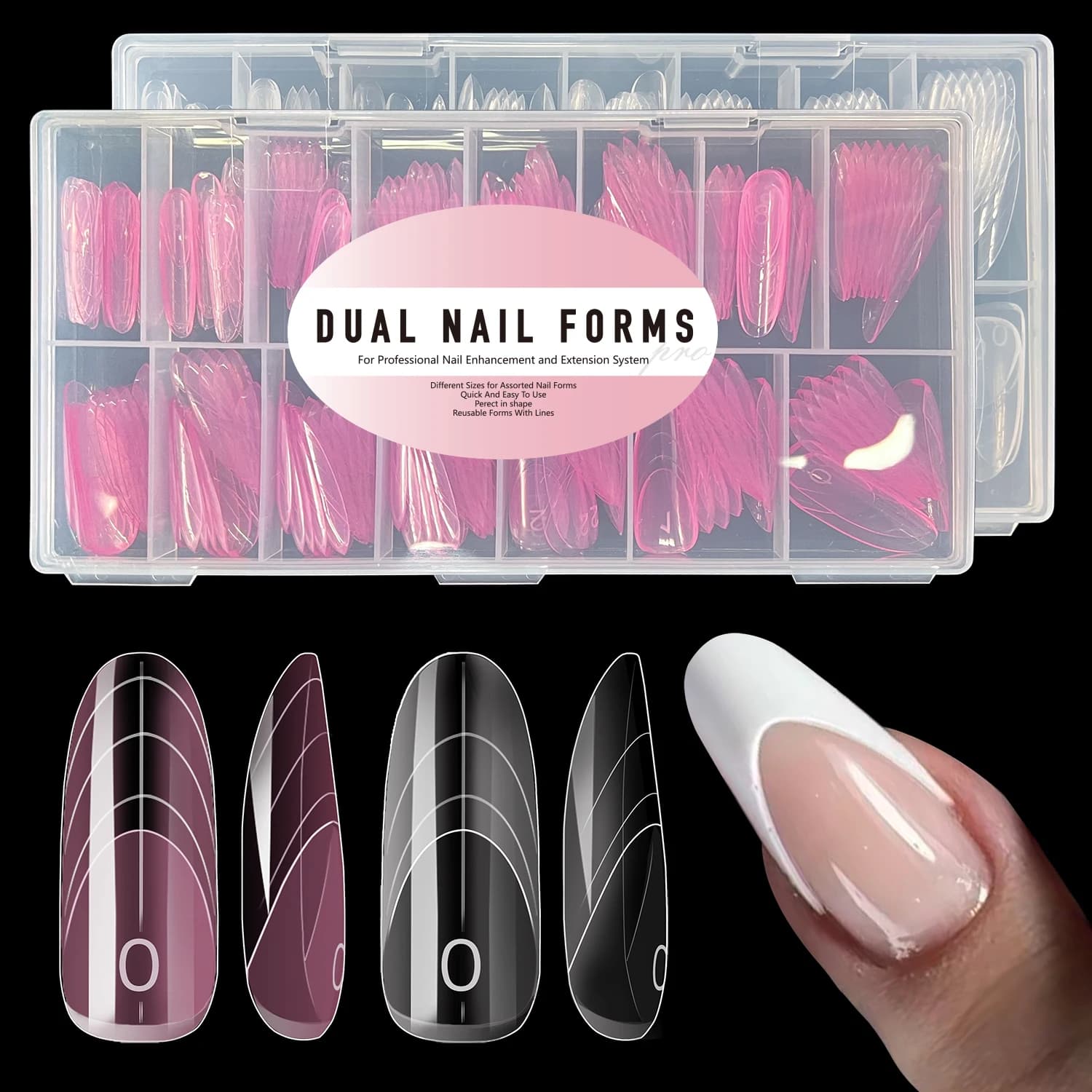 150 pz Nuovo Rosa Trasparente Ovale Unghie Doppie Forme Francese Acrilico Punte Per Unghie Finte Costruzione Rapida Stampi Per Gel UV Estensione Del Chiodo Forme Superiore
