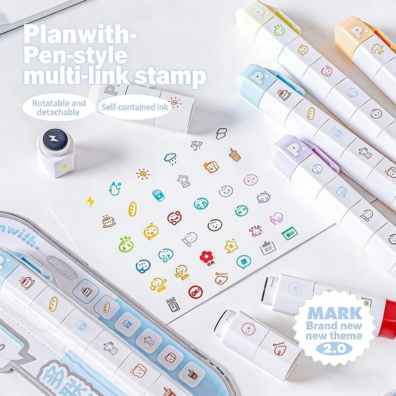 6pcs Multi-headed Stamp Sets with Detachable Pencil Stamps for DIY Decoration of Scrapbooks Journals Cute Cartoon Pattern Stamp