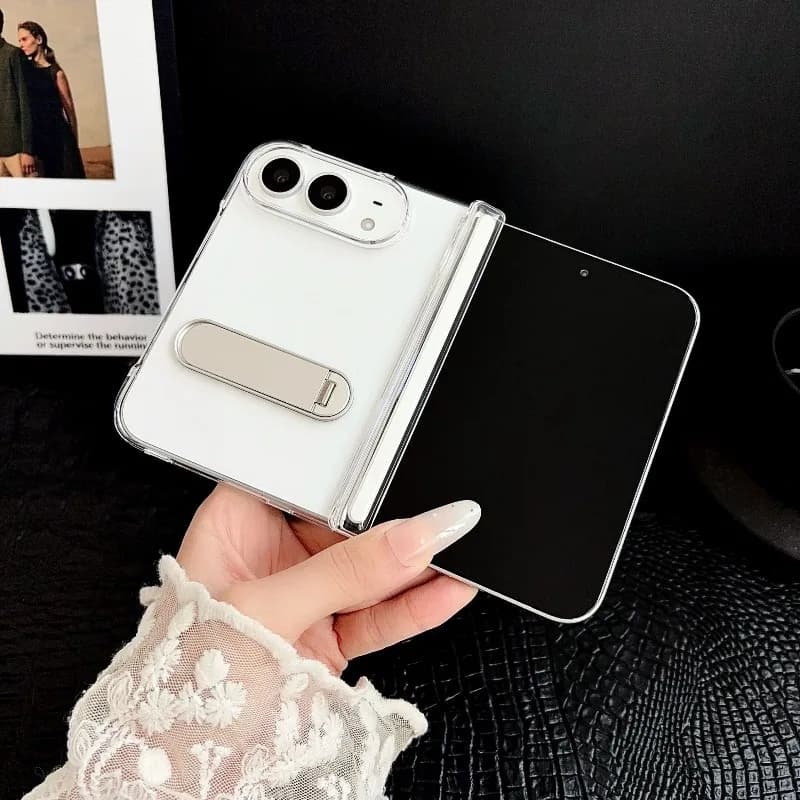For iphone Duo 5G Case Bracket Stand Holder Transparent Cases For iphoneDuo Clear Shockproof Hinge Protection Cover