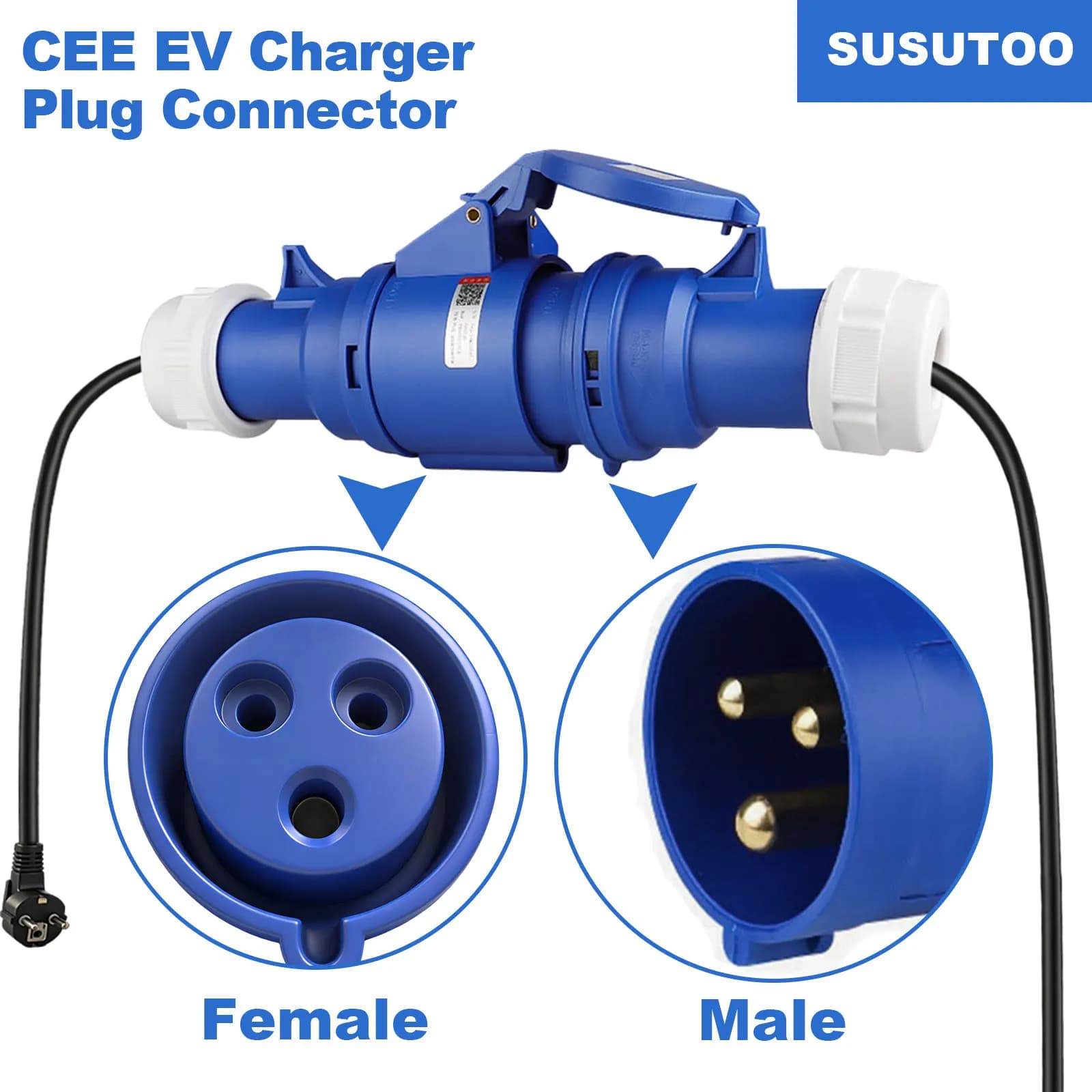 Adattatore per Caricatore EV con Presa Femmina CEE a 3 Pin, Connettore Impermeabile da Parete per Ricarica Veicoli Elettrici 32A Monofase 7KW