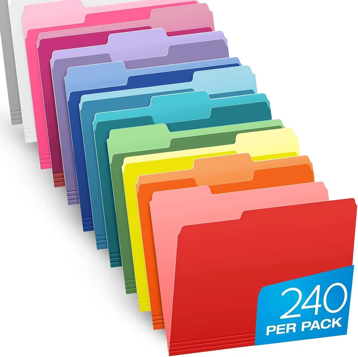 Confezione da 240 cartelle di file a colori assortiti, formato lettera, con linguette a 1/3 tagliate per una facile organizzazione dei documenti