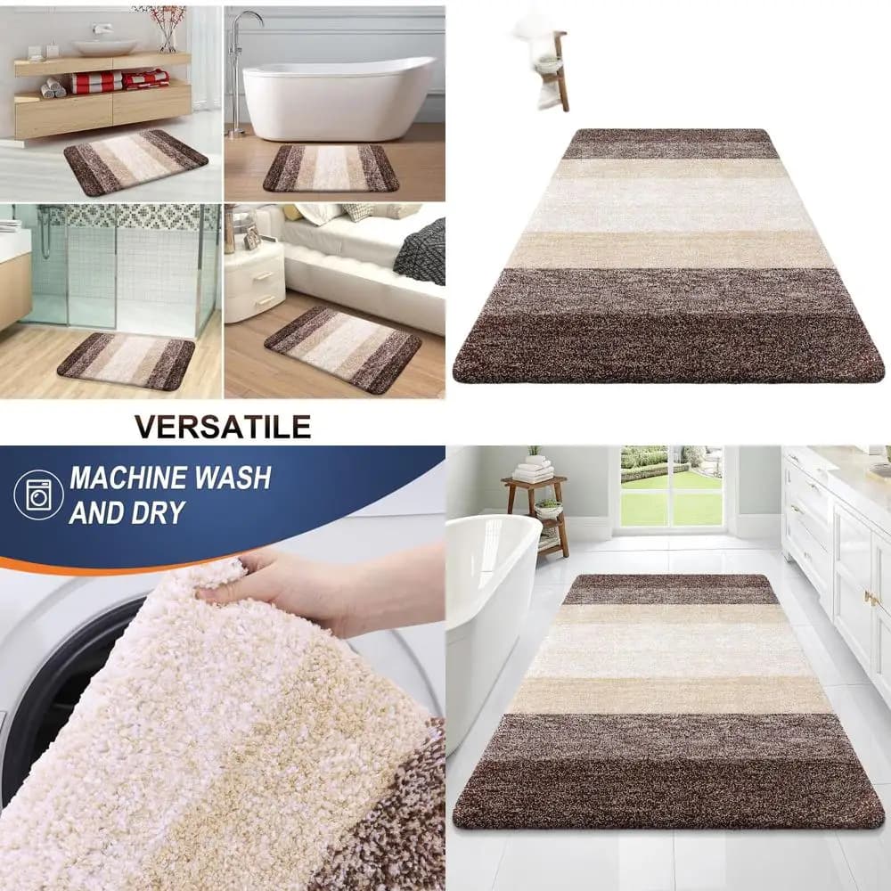 Tappetino da bagno in morbida microfibra 70x46 cm, supporto in gomma antiscivolo, asciugatura rapida, lavabile in lavatrice per bagno, vasca, doccia, marrone