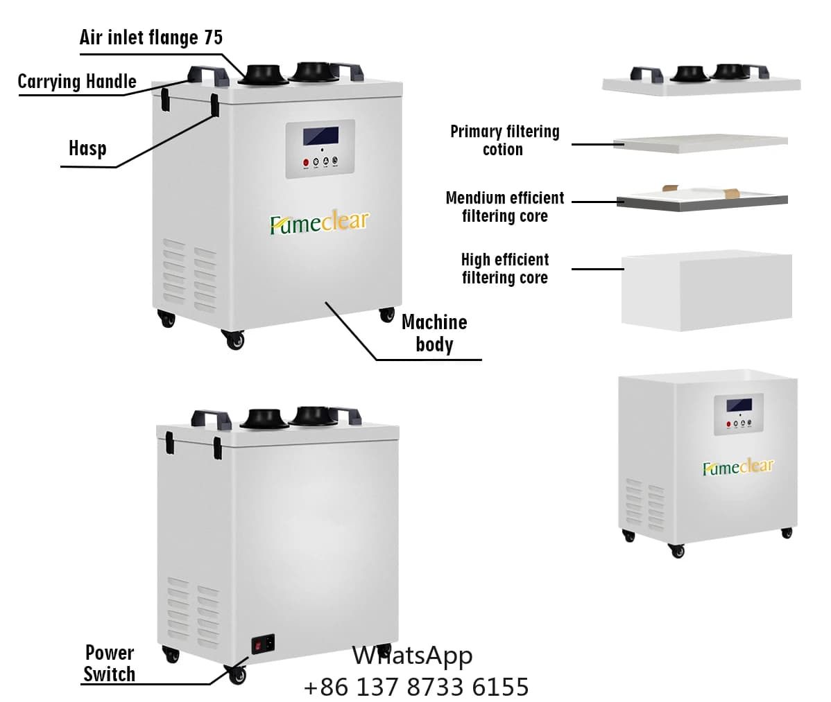 Estrattore di fumi portatile approvato CE per l'industria della saldatura Filtro HEPA da 300 W per taglierina per incisore con pennarello laser