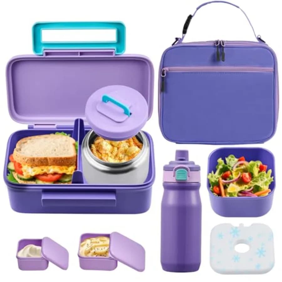 Porta Pranzo con Contenitore Termico da 8oz a Prova di Perdite, Borsa Termica e Bottiglia d'Acqua Isolata, Contenitore per Alimenti per il Ritorno a Scuola