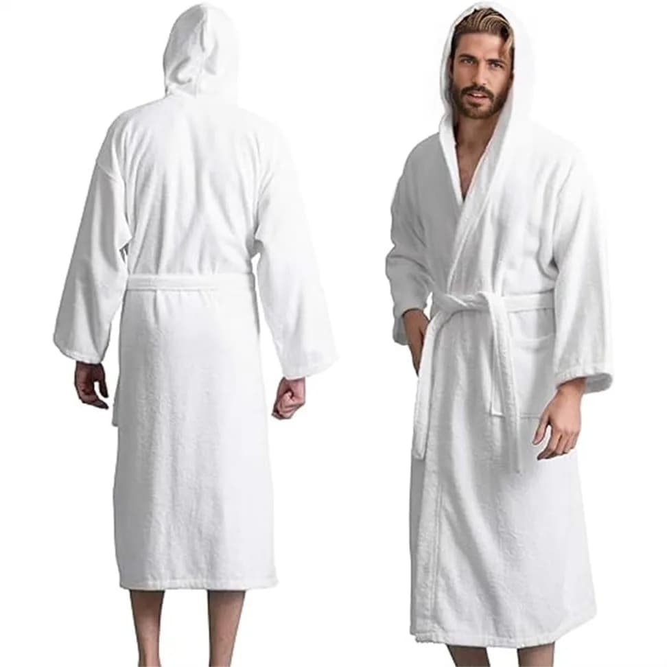 Men's Hooded Terry Bathrobe, Absorbent Cotton Spa Robe with Pockets for Post-Shower