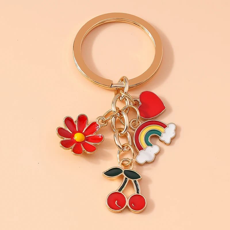 Rather nail polish cherry keychain flower keyring pendants for keychain women girls handbag Decor handmade jewelry gifts