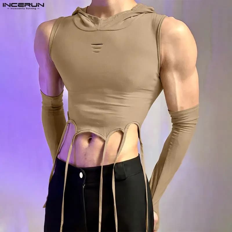 INCERUN Canotte da Uomo Irregolari con Cappuccio e Nappe, Gilet Maschili a Tinta Unita con Maniche a Sbuffo, Abbigliamento Estivo Casual Streetwear Uomo 2026