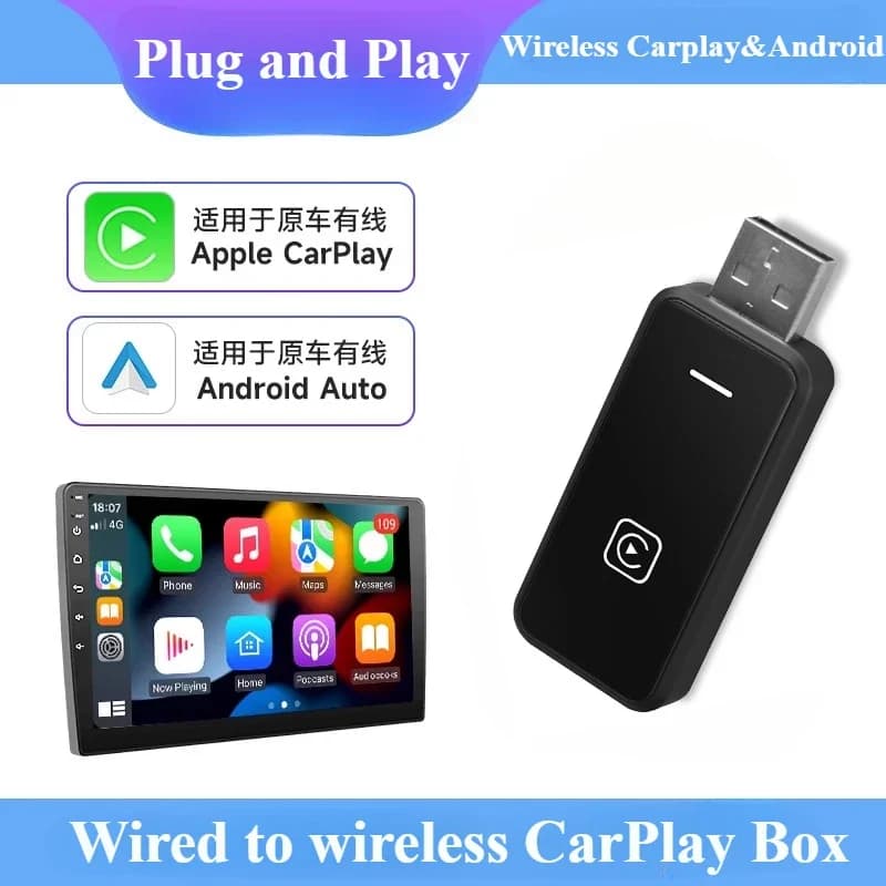 Wireless Carplay Adapter 2 in 1 for Apple IOS Android Auto Smart USB Plug and Play suitable for most car models