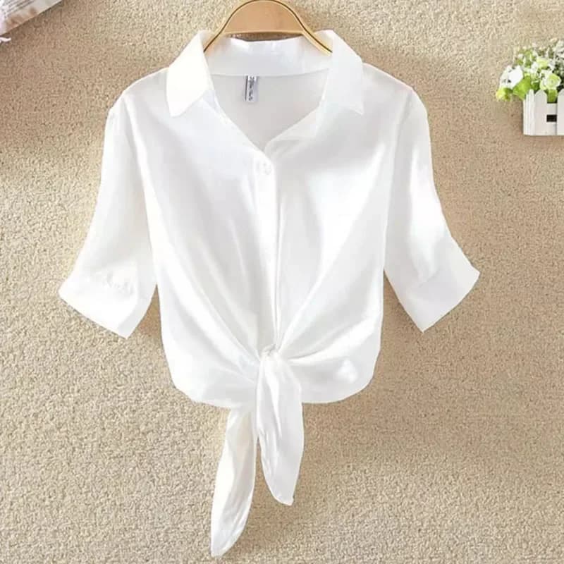 New Summer Casual Women's Shirt 2026 Shawl White Buttoned Up Blouse Women Fashion Woman Tops Elegant Lady Tunics Clothes 19870