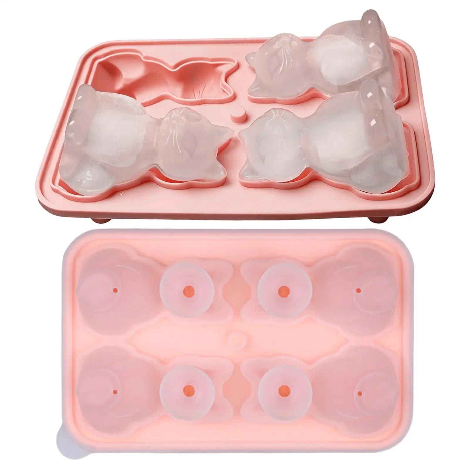 Stampo in silicone 3D a forma di gatto per cubetti di ghiaccio, vassoio 3D a 4 scomparti per cubetti di ghiaccio a forma di gatto, stampo per whisky, birra, cocktail e succhi