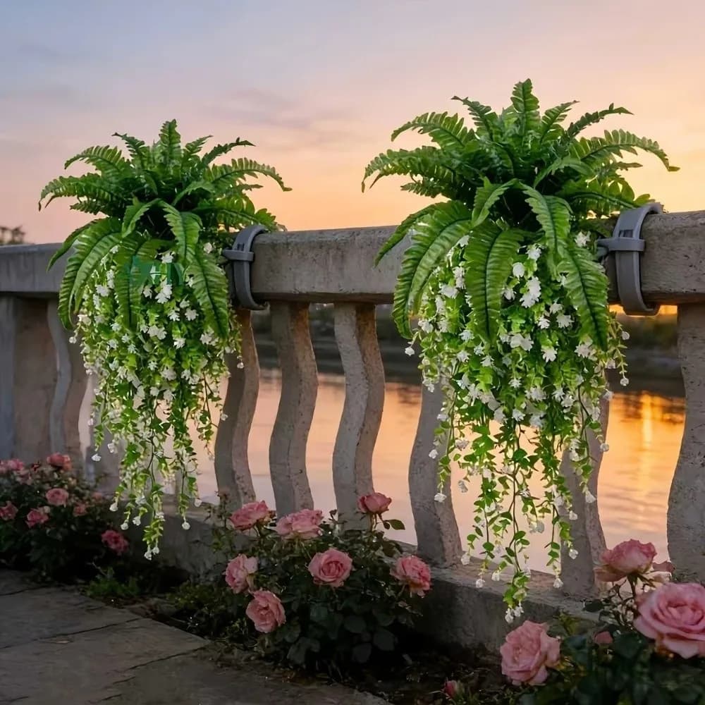 UV Resistant Persian Fern Leafs Realistic Mixed Plastic Fake Fern Hanging Plants Real Touch Lush Leaves Wall Hanging Plant