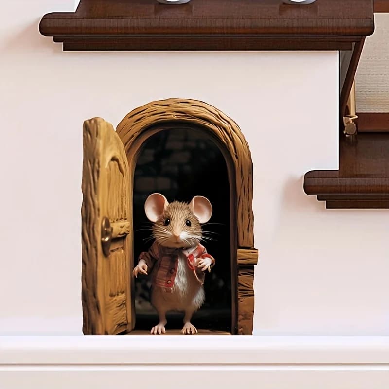 1pc mouse porta aperta adesivo mouse casa decorativa arte della parete decorazione della parete camera da letto decorazione della parete 2D piatto autoadesivo decalcomania