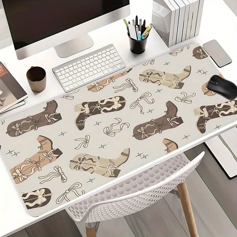 Tappetino per mouse vintage a forma di stivale da cowboy western con fiocco e stella, grande tappetino da scrivania per gaming, base in gomma antiscivolo e bordi cuciti