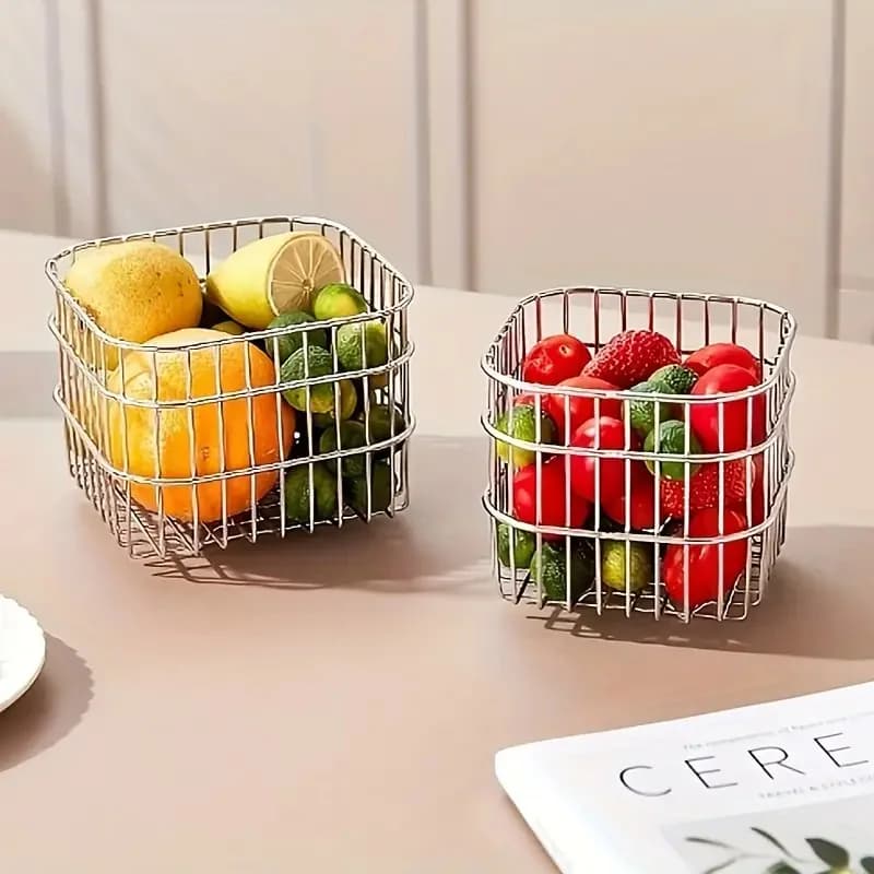 Square Table Bearing Basket Bucket for Fruits and Vegetables draining stainless steel for kitchen metal table organizer shelf
