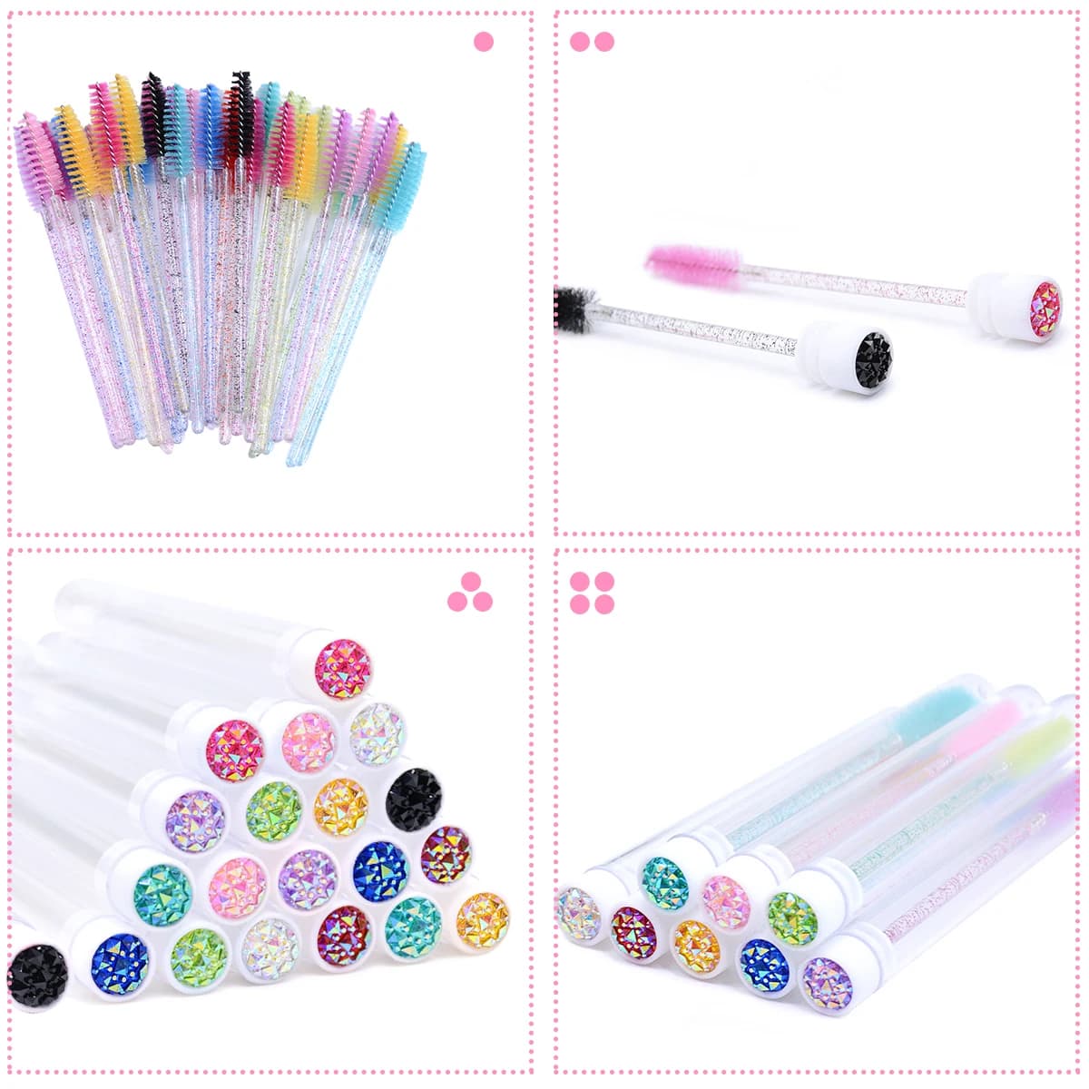 Lash Brush Applicators Makeup Tools 50Pcs Eyelash Brush Tubes With Crystal Lash Mascara Wands Eyebrow Comb Spoolies Container