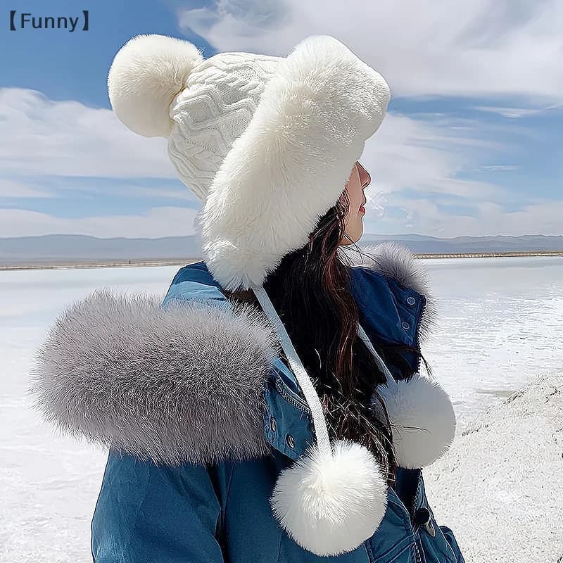 maveraFunny Cappello Baotou autunnale e invernale con grande circonferenza della testa Cappello di lana lavorato a maglia da donna Cappello di protezione per le orecchie caldo e spesso