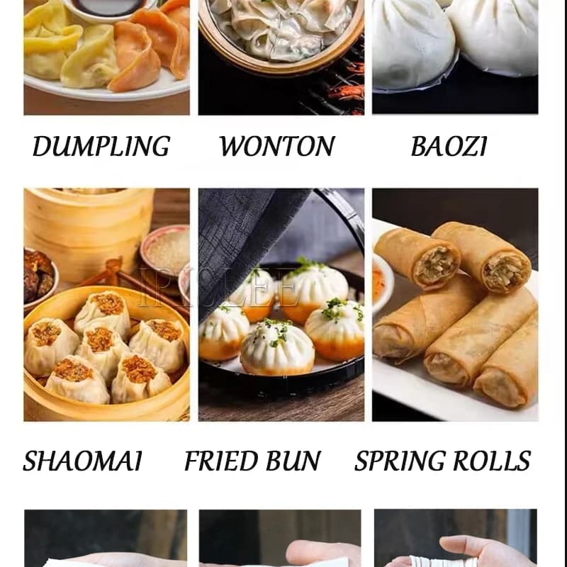 Macchina automatica per avvolgere la pelle di gnocchi per pasta tortilla Momo Samosa Gyoza Wonton Spring Roll Maker