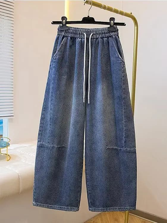 Loose Wide Leg Denim Jeans Women's Spring 2026 New Style Elastic Waist Slimming plus Size Washed Casual Trousers Trendy