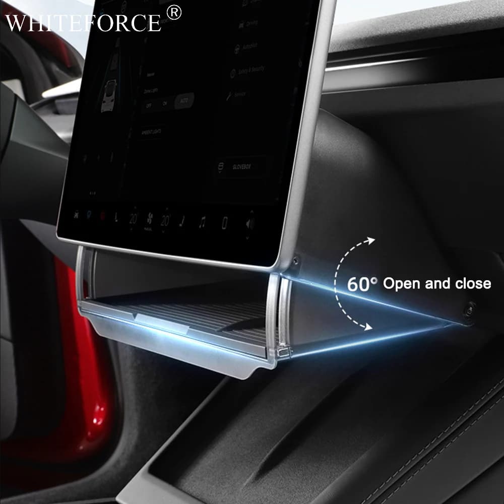 Scatola portaoggetti centrale sotto schermo da 16 pollici per Tesla Model Y Juniper e Model 3 Highland, con apertura e chiusura dello schermo, per la privacy