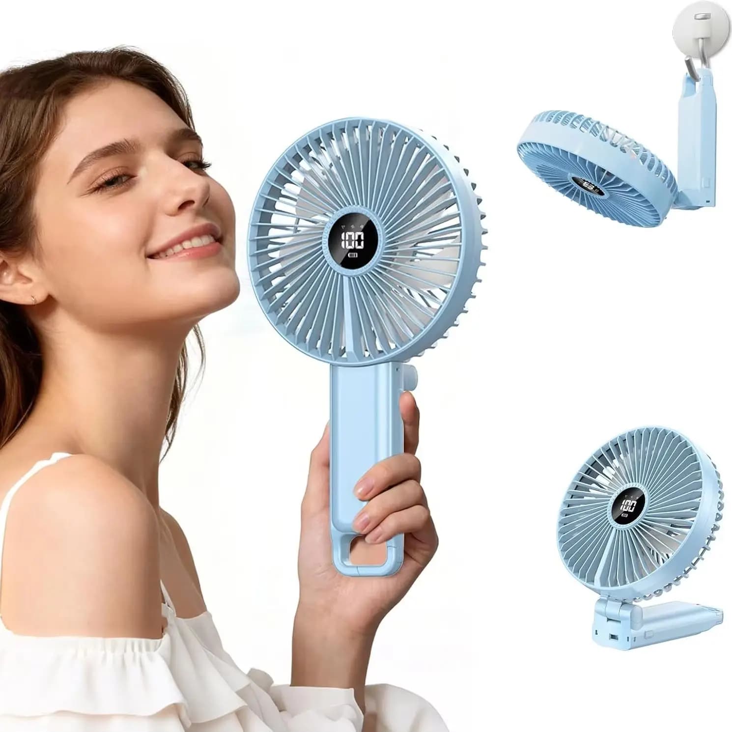 New Portable Folding Handheld Fan 3600mAh Desktop Rechargeable Fan 5-speed Wind Angle Adjustable for Home Outdoor Travel