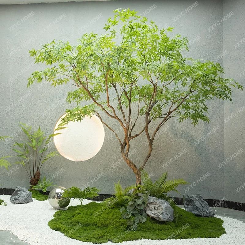 Artificial green maple tree maple tree Large design decoration Fake trees Window Green plant landscape