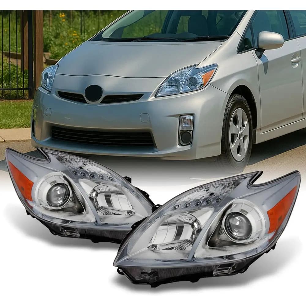 Coppia di Fari Anteriori a Proiettore Stile Alogeno Trasparente per Toyota Prius 2010 2011, Lato Sinistro e Destro