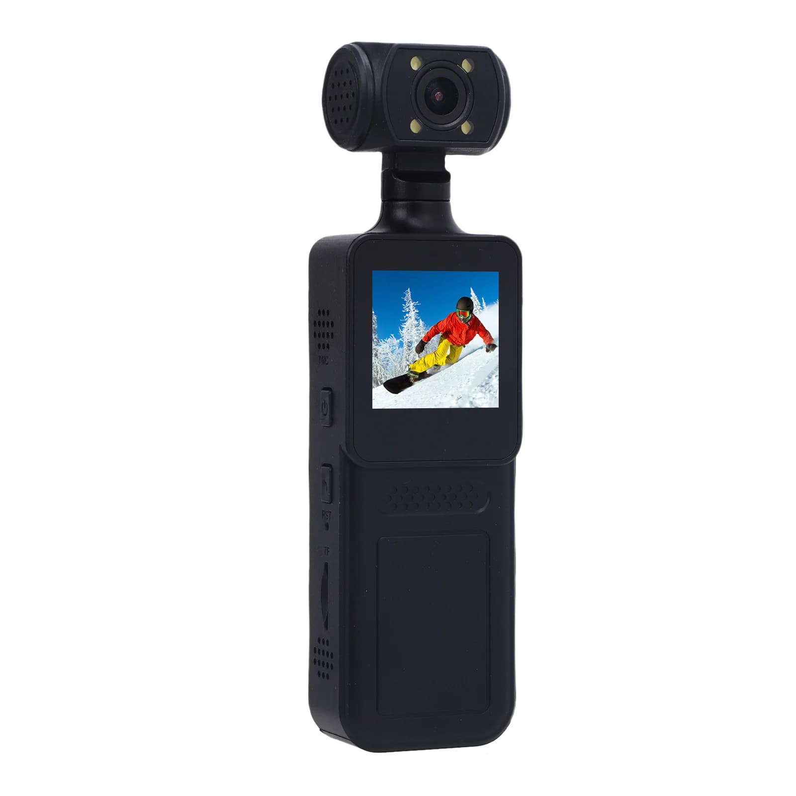 4K HD WiFi Action Camera with 180 degree Rotating Lenten, Portable Camera with LED Light and App for Open Sport and Travel