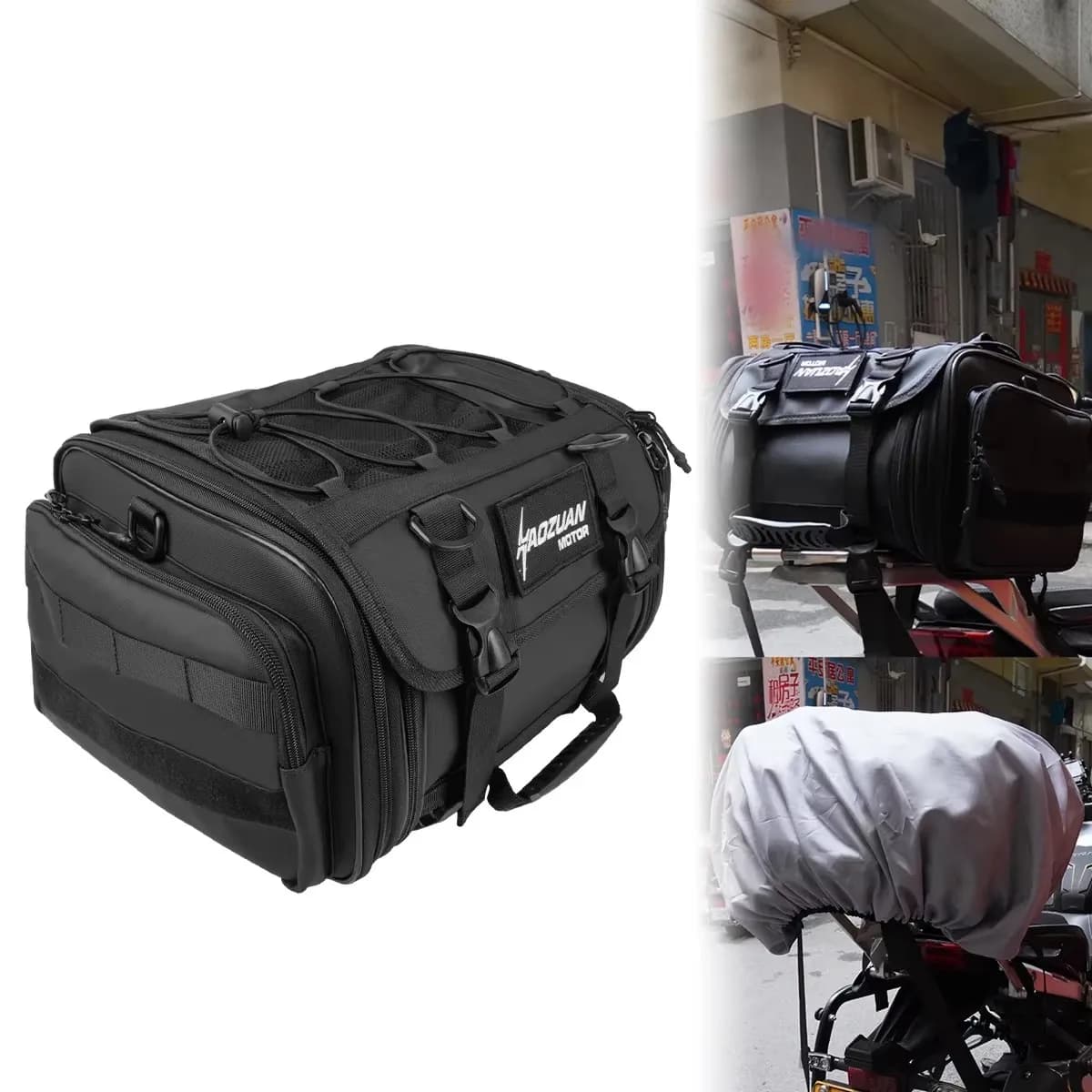 Borsa da coda per moto espandibile Borsa per sedile posteriore per moto con copertura antipioggia impermeabile Borsa per casco da moto Bagagli