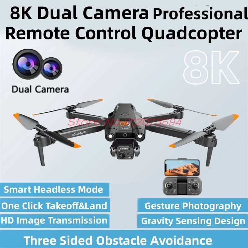 Drone RC con Doppia Fotocamera 8K, Rotazione 3D, Trasmissione Immagini HD, Tripla Evitazione Ostacoli, Ritorno con Un Tasto, Quadricottero Telecomandato Giocattolo