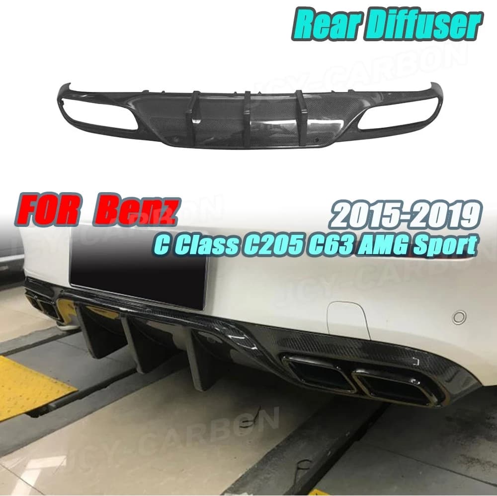 JCYECF Reale Secco In Fibra di Carbonio Diffusore Posteriore Paraurti Lip Spoiler Per Benz Classe C C205 C63 Per AMG Sport Coupe 2 Porte 2015-2019 FRP