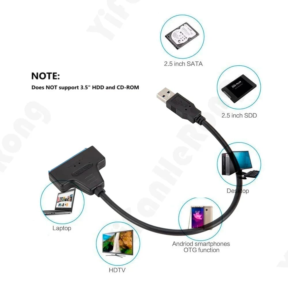 Cavo SATA a USB 3.0 USB 2.0 per HDD SSD esterno da 2,5 pollici, adattatore a 3/22 pin, cavo da USB 3.0 a SATA, da USB a SATA