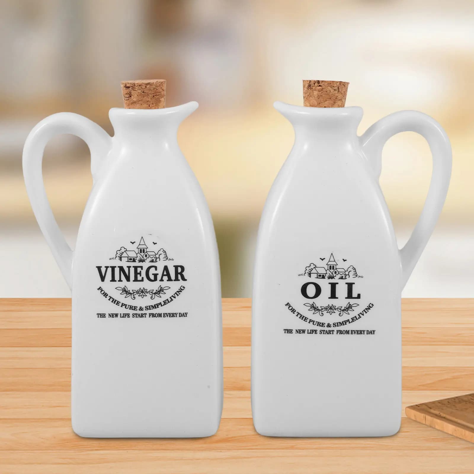 Set di 4 Eleganti Bottiglie in Ceramica per Condimenti, Dispenser per Olio e Aceto, Contenitore per Salsa di Soia, Decorazione per Cucina