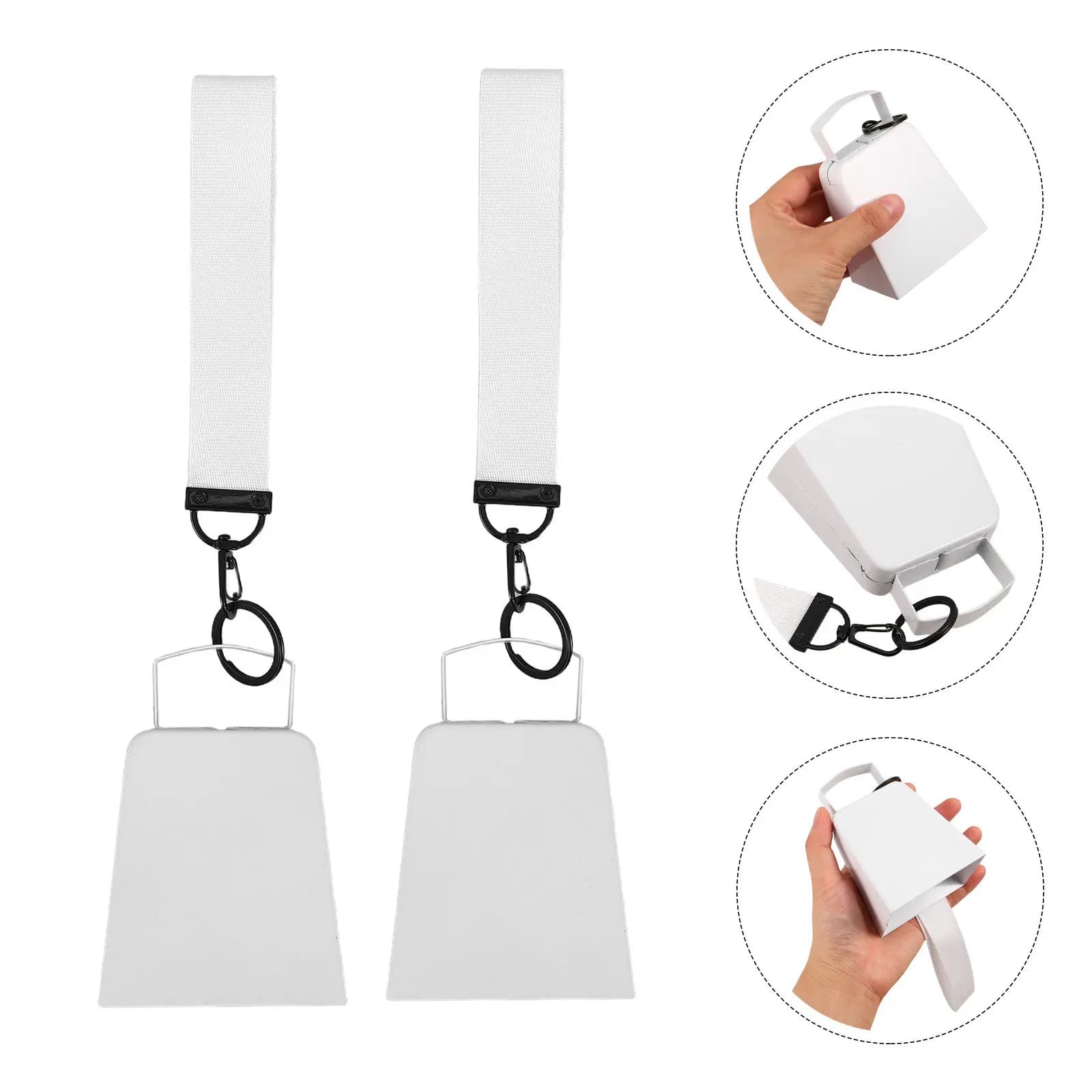 2 Pieces White Metal Stem Bell, High Volume Silbato Portable with Handle and Wrist Strap for Sports, Football, Baseball, Soccer