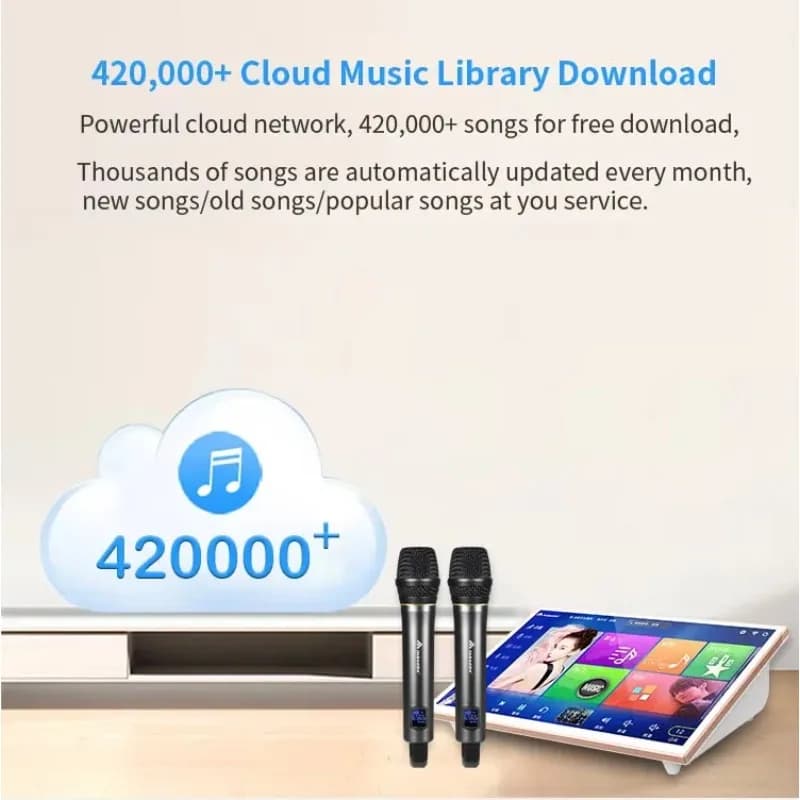Nuovo Sistema Karaoke Portatile 2026 da 19 Pollici con Touch Screen Bianco e Oro, 4TB, Microfono e WiFi per Casa e KTV